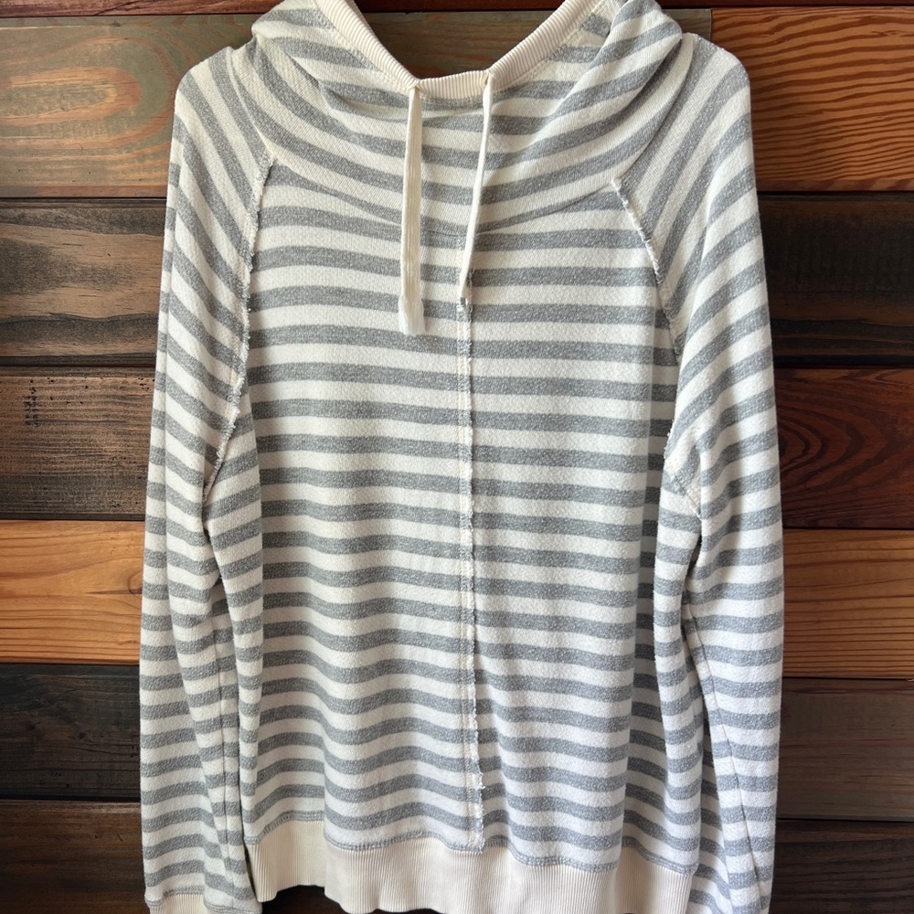 Lucky Brand Lucky Lotus Zip Up Hoodie Striped Women's Size XL Gray White